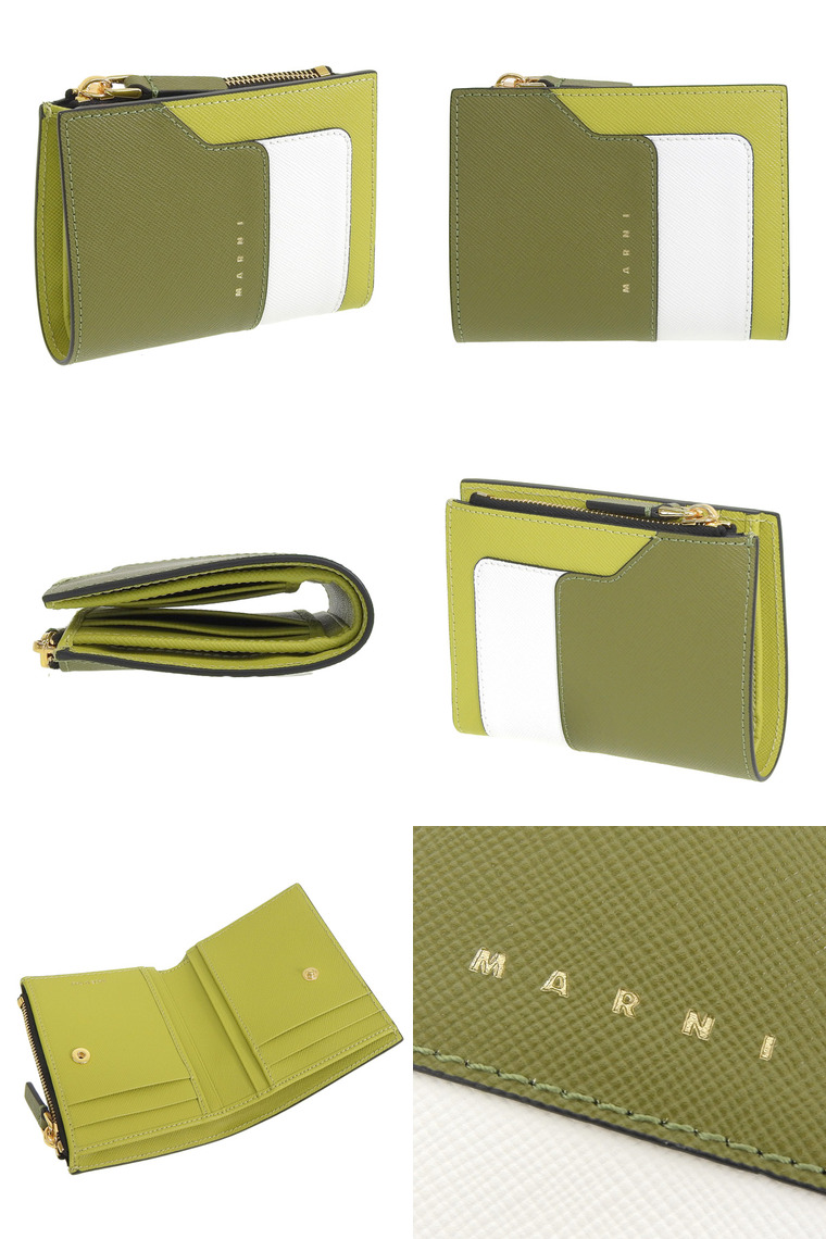 MARNI（マルニ） 財布 折財布 二つ折り 財布 レザー グリーン ホワイト