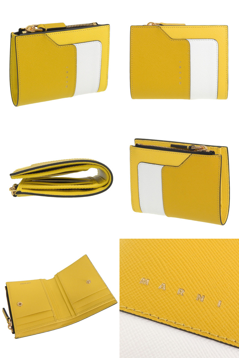MARNI（マルニ） 財布 折財布 二つ折り 財布 レザー イエロー ホワイト
