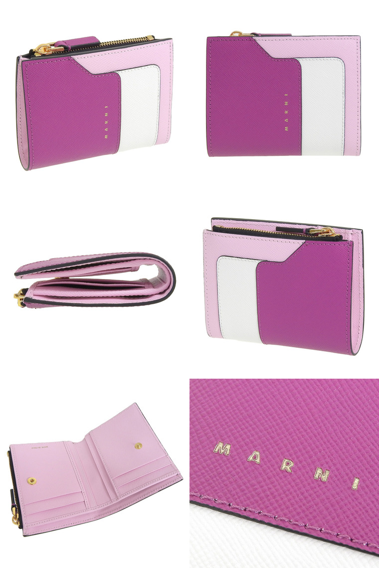 MARNI（マルニ） 財布 折財布 二つ折り 財布 レザー パープル ホワイト