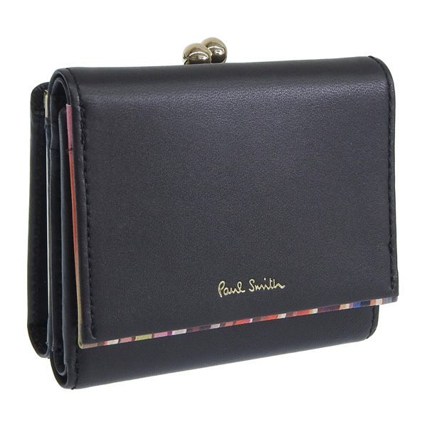 Paul Smith 三つ折り財布 ブラック がま口 黒 総柄 箱付き Paul Smith（ポール・スミス） 財布 レディース 三つ折り財布