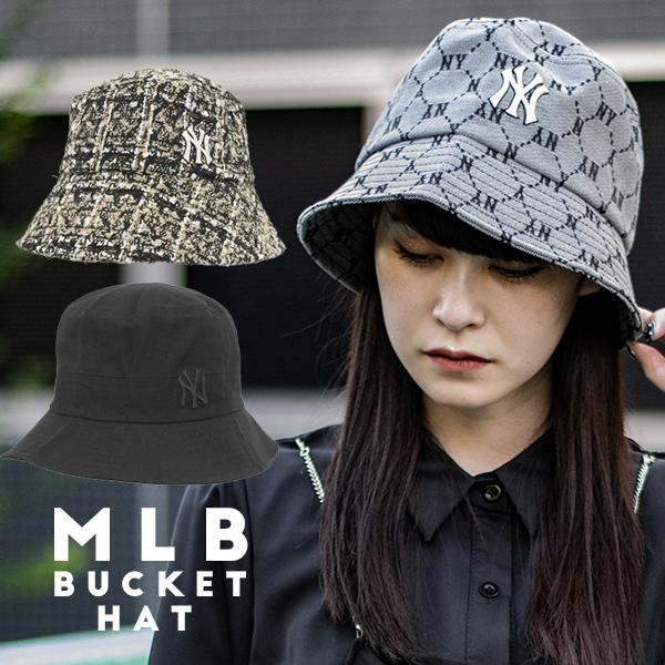 バケットハット MLB KOREA レディース メンズ ブラック 韓国 エムエルビーコリア つば広帽子 30日間返品保証
