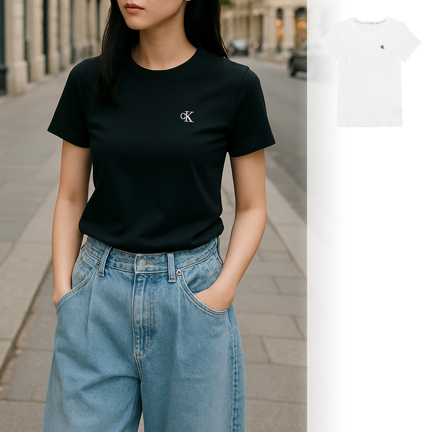カルバンクライン Tシャツ クルーネック 半袖 レディース コットン ワンポイント J20J212883   Jeans Slim Cotton T shirt