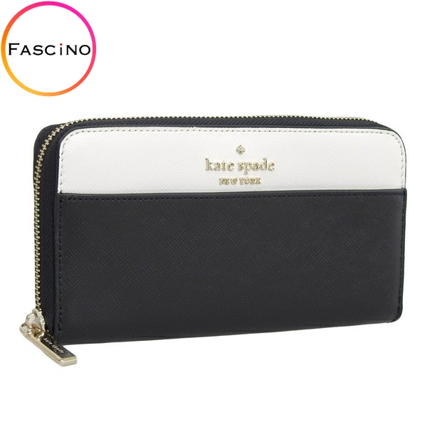 ケイトスペード 財布 レディース ラウンドファスナー長財布 アウトレット レザー ブラック×アイボリー WLR00120-001 KATE SPADE