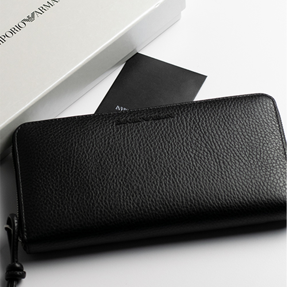 エンポリオアルマーニ 財布 メンズ ラウンドファスナー長財布 レザー ブラック ZIP AROUND BUSINESS WALLET  Y4R169Y068E80001 EMPORIO ARMANI