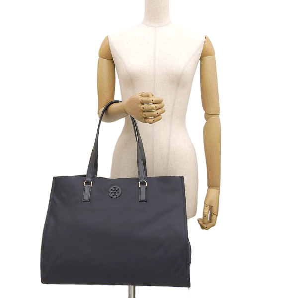 【美品】Tory Burch レザー×ナイロン トートバッグ 大容量 A4 黒 トリーバーチ ナイロン レザー トートバッグ エラ ブラック A4可