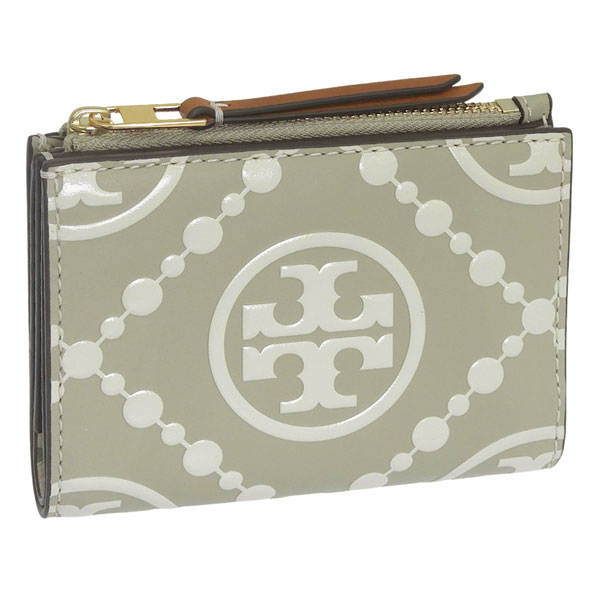トリーバーチ 財布 レディース 2つ折り 折財布 コンパクト レザー グリーンマルチ T MONOGRAM CONTRAST EMBOSSED BI FOLD WALLET 154984 300 TORY BURCH