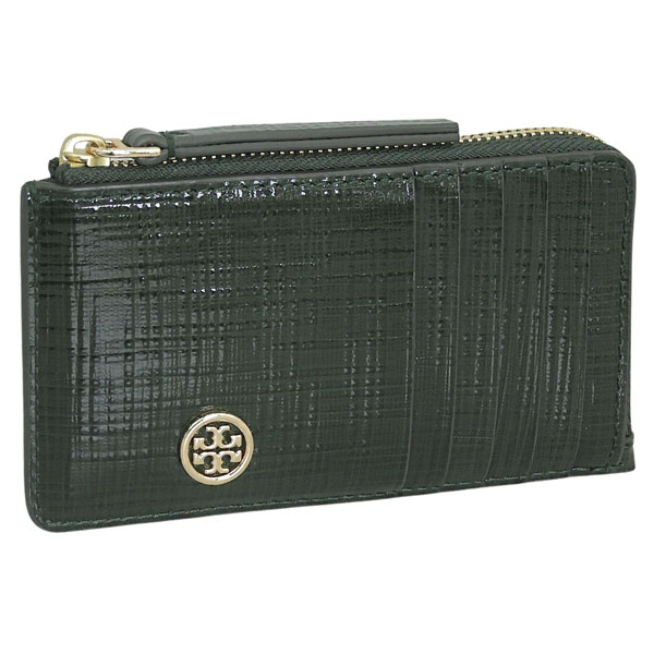 トリーバーチ カードケース レディース コインケース 小銭入れ レザー グリーン ROBINSON CROSSHATCHED ZIP CARD CASE 158691 300 TORY BURCH
