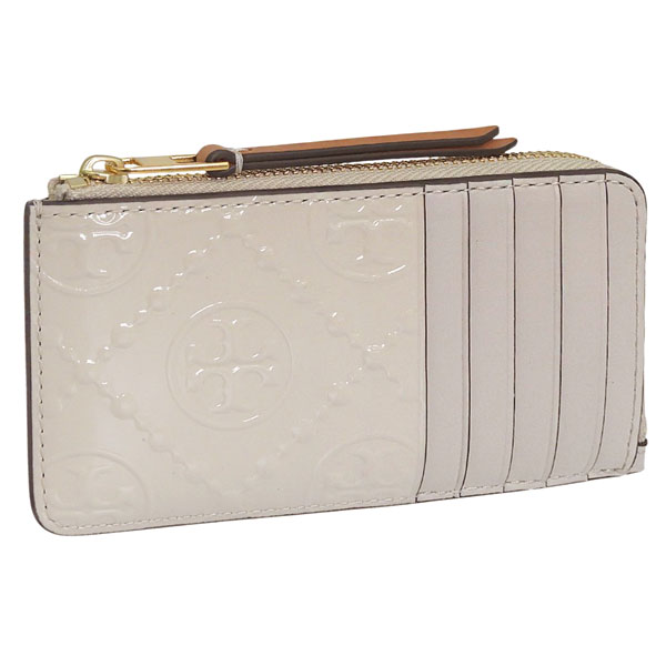 トリーバーチ カードケース レディース コインケース 小銭入れ レザー クリーム T MONOGRAM PATENT EMBOSSED ZIP CARD CASE 158860 108 TORY BURCH