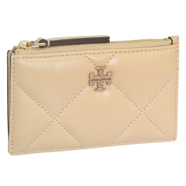 トリーバーチ カードケース レディース コインケース 小銭入れ レザー ベージュ KIRA DIAMOND QUILT PAVE LOGO ZIP CARD CASE 165282 700 TORY BURCH