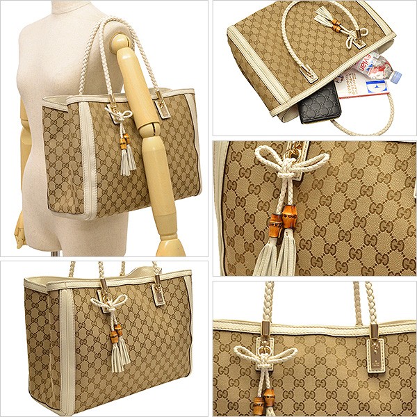 バンブー グッチ バッグ GUCCI ショルダーバッグ GGキャンバス トート