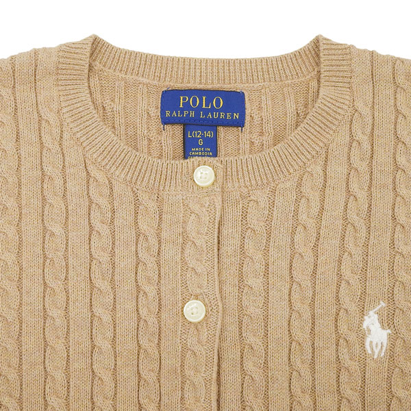 【新品】Polo by Ralph Lauren カーディガンキャメル M カシミヤ混 POLO ラルフローレン ケーブルニット カーディガン