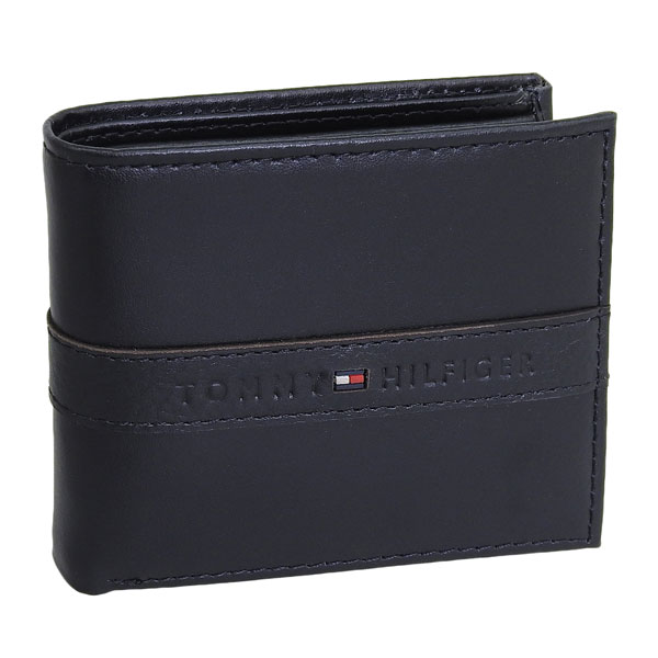 トミーヒルフィガー 財布 メンズ 2つ折り 折財布 コンパクト レザー ブラック 31TL130088 001 TOMMY HILFIGER