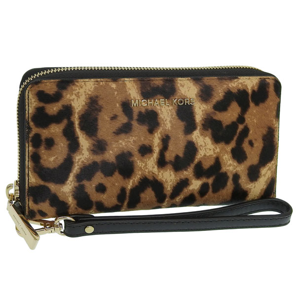 マイケルコース 財布 レディース 長財布 ヘアカーフ レオパード WRISTLETS LG FLAT MF PHN CASE 32F7GFDE4H 226 MICHAEL KORS
