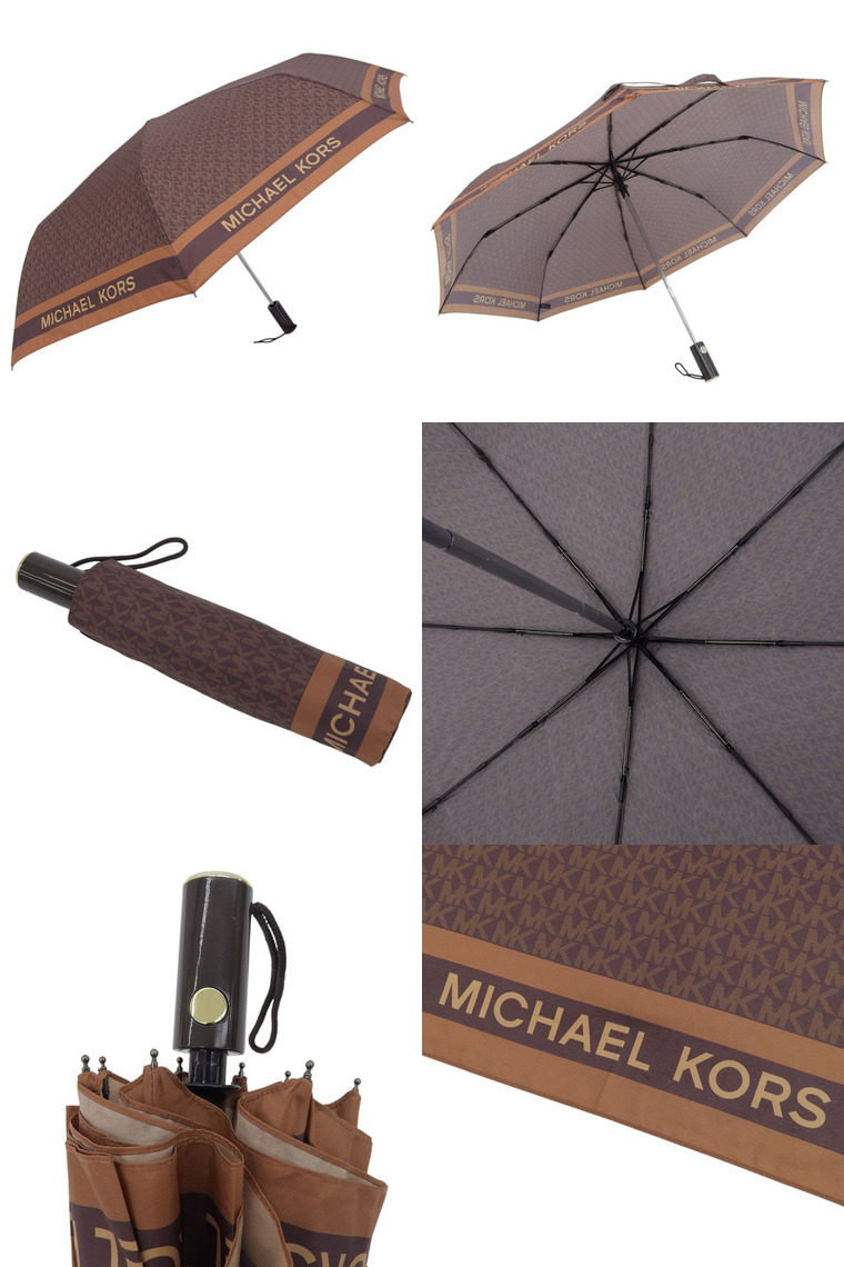 Michael Kors マイケルコース 折りたたみ傘 ワンタッチ傘 ブラウン MICHAEL KORS マイケルコース 折りたたみ傘 折り畳み傘
