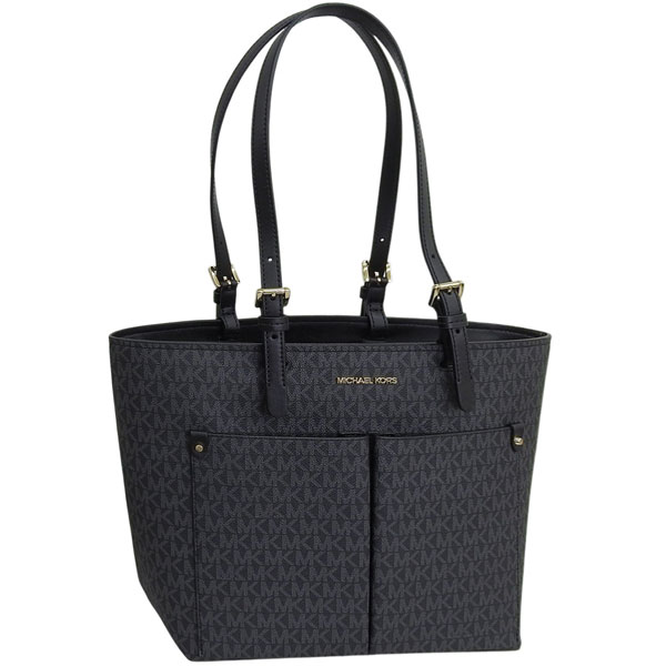マイケルコース バッグ レディース トートバッグ アウトレット PVC ブラック JET SET TRAVEL MD DBL POCKET TOTE 35F3GTVT3B-BLACK MICHAEL KORS