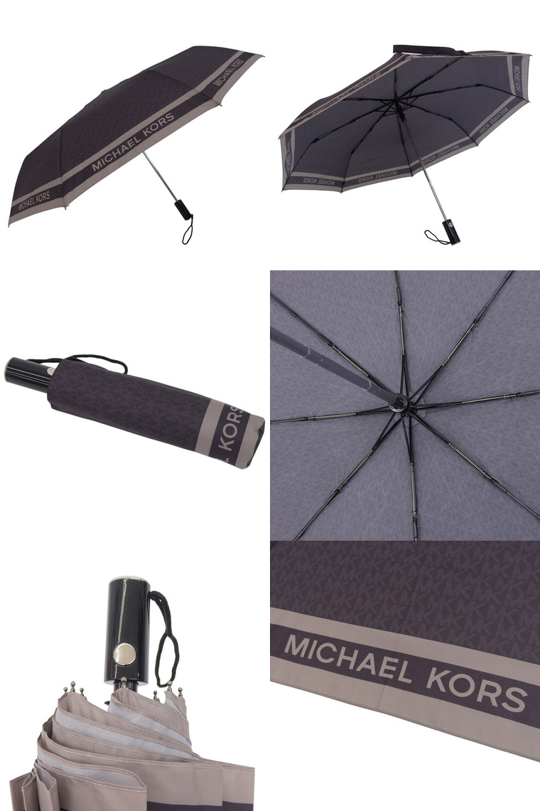 To!! MICHAEL KORS 折りたたみ傘 グレーとブラック MICHAEL KORS マイケルコース 折りたたみ傘 折り畳み傘