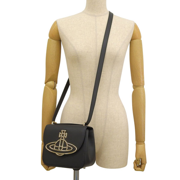 ヴィヴィアンウエストウッド バッグ レディース ショルダーバッグ レザー ブラック LINDA CROSSBODY 43040069L001QN401 VIVIENNE WESTWOODの画像