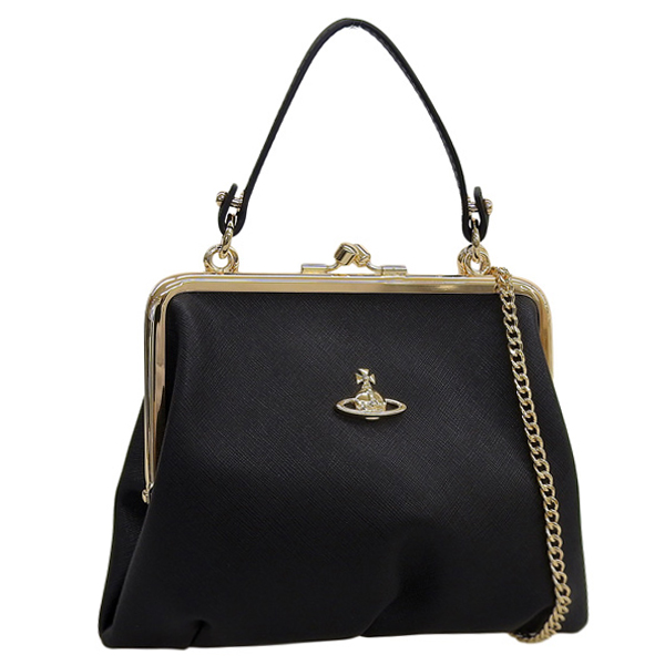 ヴィヴィアンウエストウッド バッグ レディース ショルダーバッグ 2way 斜めがけ レザー がま口 ブラックゴールド 4B010007WL001NN402 VIVIENNE WESTWOOD