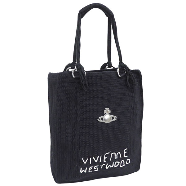 ヴィヴィアンウエストウッド バッグ レディース トートバッグ コットンヤーン ブラック MABEL CROCHET TOTE LARGE 4D010005UK004WN401 VIVIENNE WESTWOOD A4対応