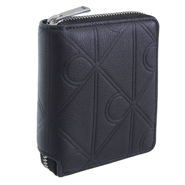カルバンクライン 財布 レディース 2つ折り 折財布 コンパクト アウトレット レザー ブラック XL EMBLEM AOP EMBOSS ZIP BILFOLD 4D1176G 001 CALVIN KLEIN