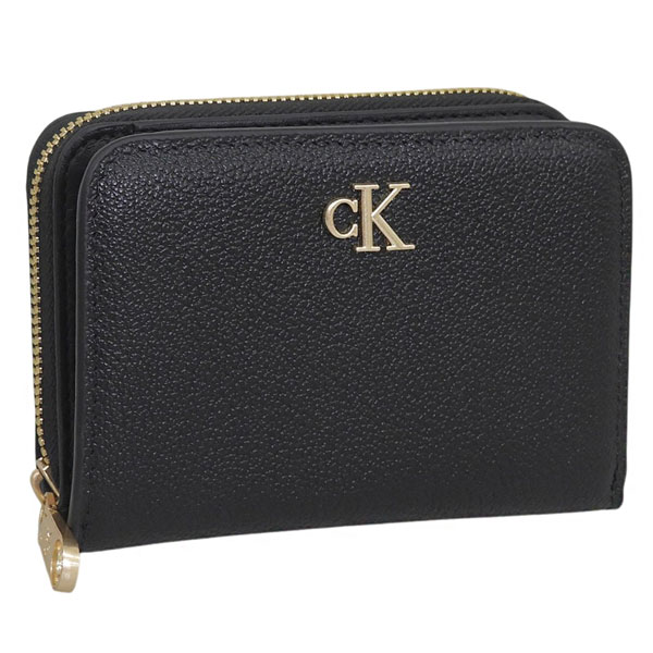 カルバンクライン 財布 レディース 2つ折り 折財布 アウトレット レザー ブラック MINIMAL MONOGRM LTHR MED FLAP ZIP AROUND 4F1064G 001 CALVIN KLEIN