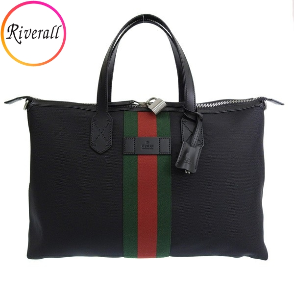 グッチ バッグ メンズ レディース 2WAY トートバッグ A4 アウトレット ブラック O DUFFLE GUC BAND 619750KWT7N1060 GUCCI｜riverall