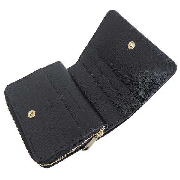 グッチ 財布 レディース 2つ折り 折財布 コンパクト アウトレット レザー ブラック W WALLET 7726390OP0N1000 GUCCIの画像