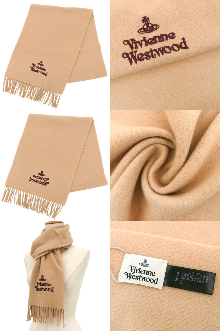 Vivienne Westwood ベージュ✖️グレー 立体刺繍ロゴ Vivienne Westwood（ヴィヴィアンウエストウッド） マフラー