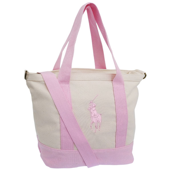 ラルフローレン バッグ レディース 2WAY トートバッグ コットン ホワイト×ピンク 9AR023W2Q RALPH LAUREN