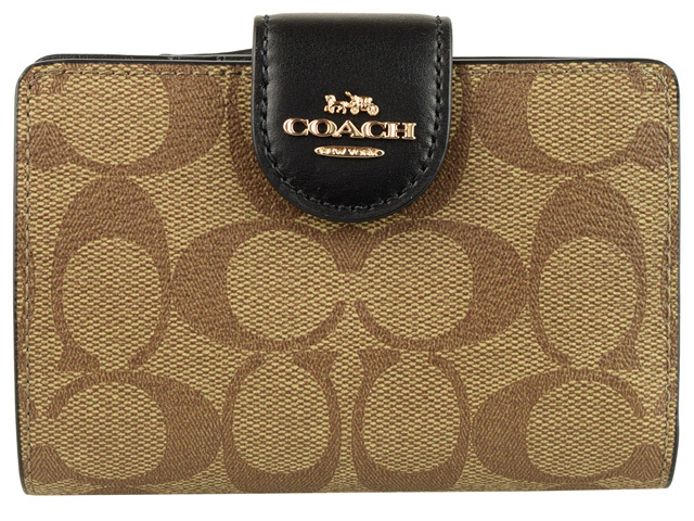 コーチ COACH 折財布 二つ折り シグネチャー （カーキ×ブラック）