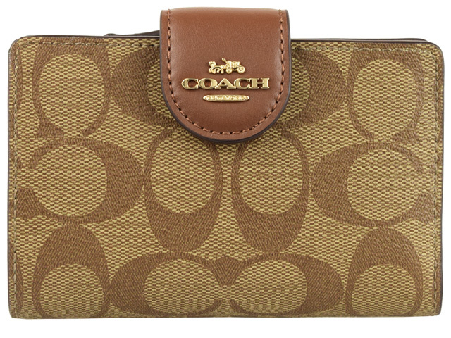 コーチ COACH 折財布 二つ折り シグネチャー （カーキ×ライトブラウン）