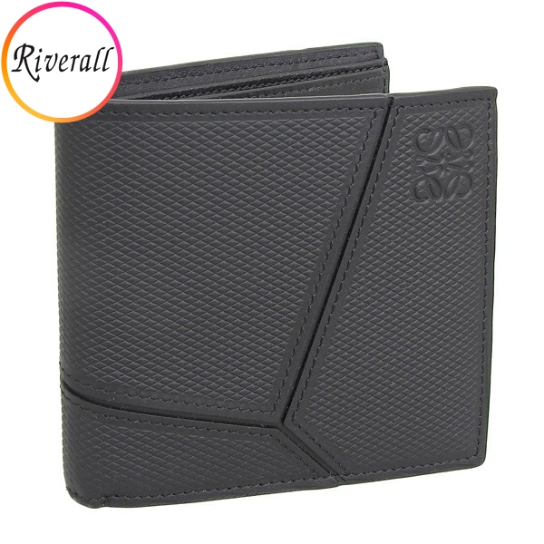 ロエベ 財布 メンズ 二つ折り財布 札入れ 小銭入れなし レザー ブラック PUZZLE BIFOLD WALLET C510302X041100 LOEWE ショッパー付き