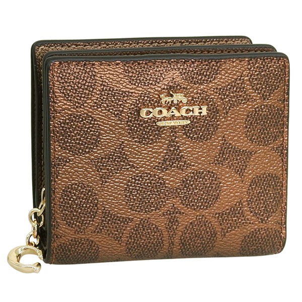 コーチ 財布 レディース 二つ折り財布 アウトレット ブラウン スナップウォレット シグネチャー キャンバス SNAP WLT MTLLC SIG CCL96IMYGQ COACH