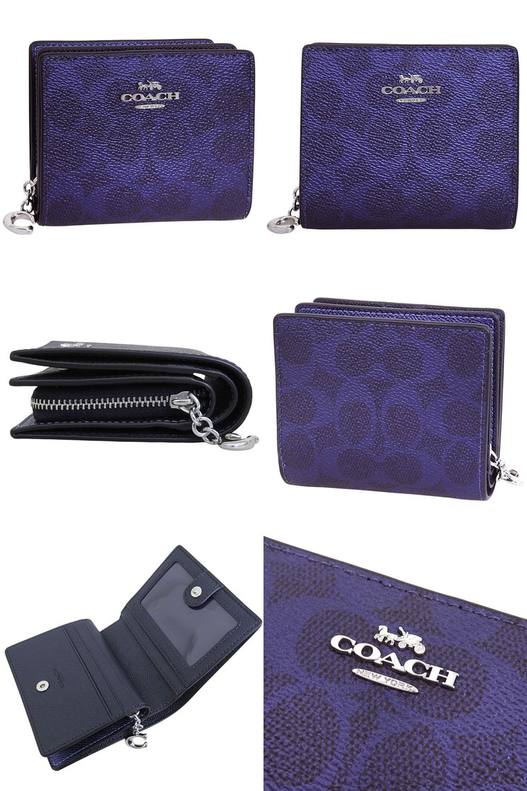 COACH ネイビー 二つ折り財布 保存袋付き COACH（コーチ） 財布 レディース 2つ折り 折財布 コンパクト