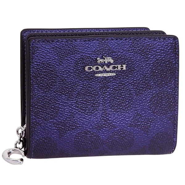 コーチ 財布 レディース 二つ折り財布 アウトレット ネイビー スナップウォレット シグネチャー キャンバス SNAP WLT MTLLC SIG CCL96SBLNV COACH