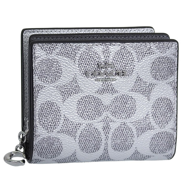 コーチ 財布 レディース 二つ折り財布 アウトレット シルバー スナップウォレット シグネチャー キャンバス SNAP WLT MTLLC SIG CCL96SVYGP COACH
