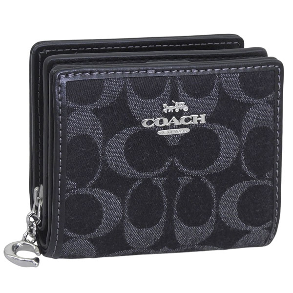 コーチ 財布 レディース 二つ折り財布 アウトレット シグネチャーデニム ブラック SNAP WLT DNM SIG CDF22SVBK COACH