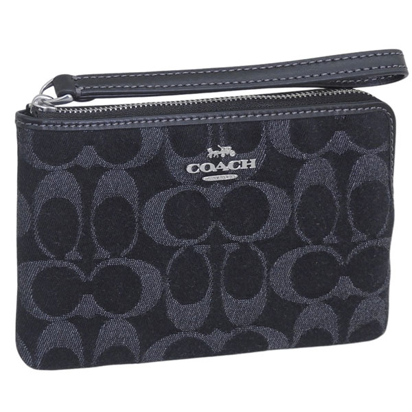 コーチ ポーチ レディース アウトレット リストレット シグネチャーデニム ブラック CRN ZIP DNM SIG CDF27SVBK COACH