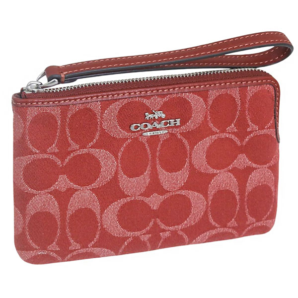 コーチ ポーチ レディース リストレット アウトレット レッド CORNER ZIP IN DENIM SIGNATURE CDF27SVDN8 COACH