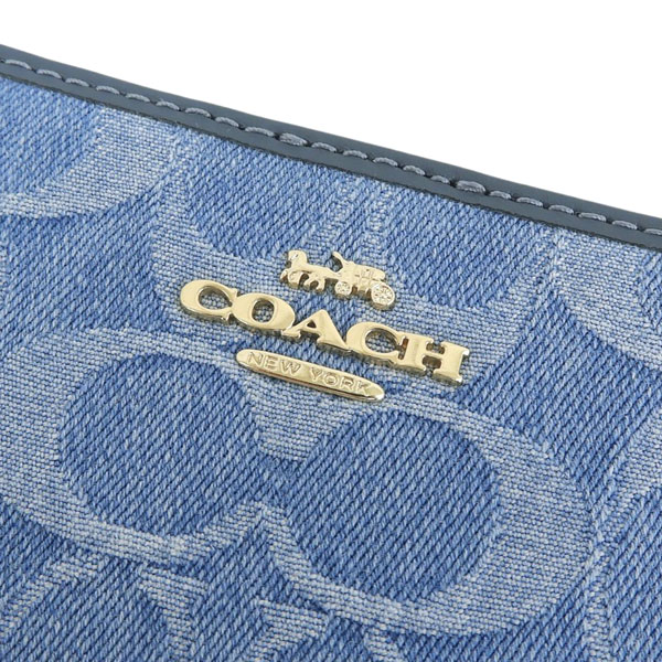 値下げ新品未使用アウトCOACH コーチ  シグネチャー デニムレザー ブルー COACH（コーチ） 財布 レディース 2つ折り 折財布 コンパクト