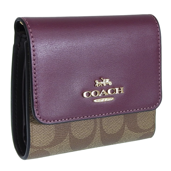 コーチ 財布 レディース 三つ折り財布 アウトレット カーキ×ワイン SIG SM TFD WLT CE930IMRSF COACH