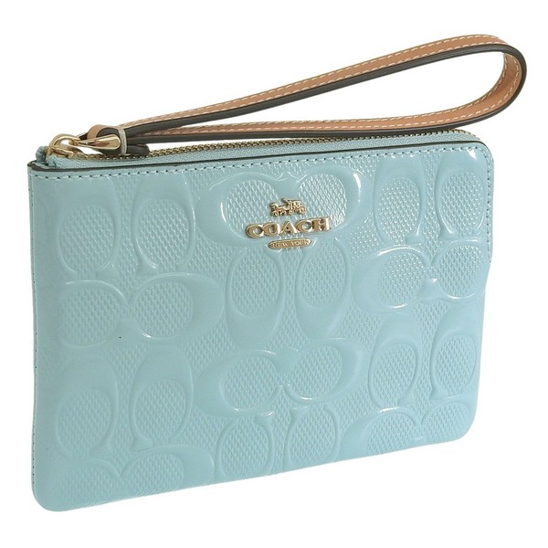 COACH　水色キャンバスレザーポーチ　レディース COACH（コーチ） レディース ポーチ アウトレット パテントレザー