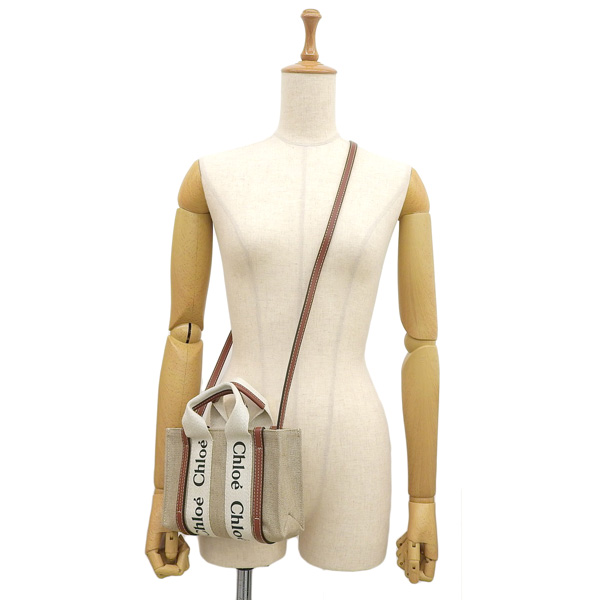 新品未使用⭐︎Chloé ミニ トートバッグ アイボリー/ブラウン クロエ トートバッグ ショルダーバッグ ウッディ スモール 2WAY
