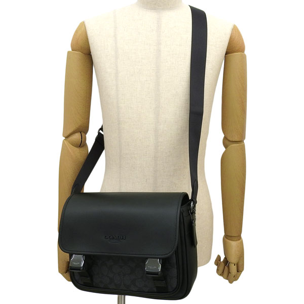 COACH Racer Messenger In Signature Canvas Charcoal/Black CT716