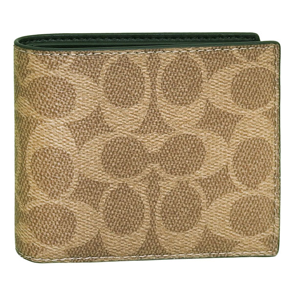 コーチ 財布 メンズ 二つ折り財布 アウトレット 小銭入れ無し 札入れ ブラウン ビルフォールド ウォレット シグネチャー キャンバス ID BILL SIG CY394QBNRX COACH