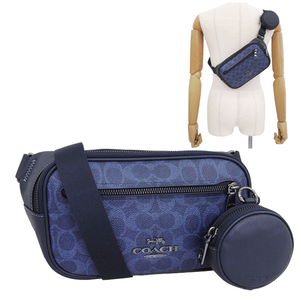 コーチ バッグ メンズ ボディバッグ アウトレット ネイビー エリアス ベルト バッグ シグネチャー キャンバス ELIAS BB SIG CZ400QBN2V COACH