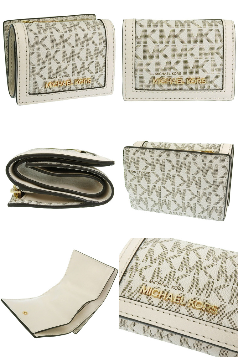 新品 MICHAEL KORS 折り財布　ベージュ 二つ折り財布 MICHAEL KORS マイケルコース 二つ折り財布 ベージュ系 人気｜Yahoo