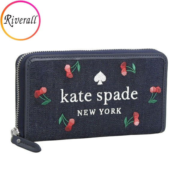 ケイトスペード KATE SPADE ELLA CHERRY EMBROIDERED DENIM 長財布