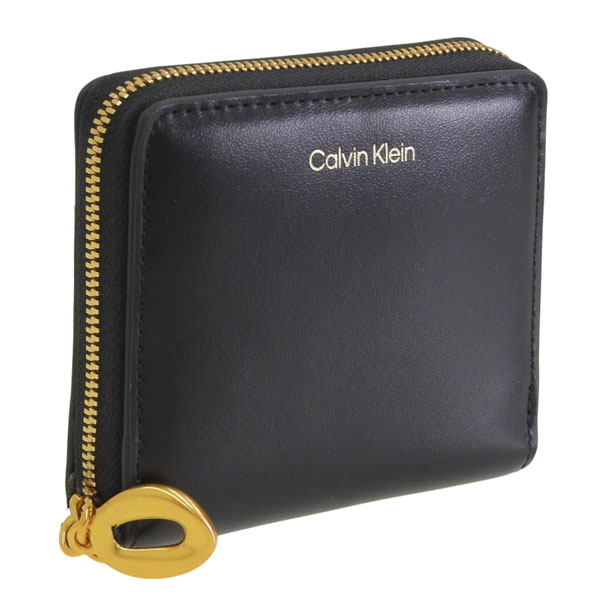 カルバンクライン 財布 レディース 二つ折り財布 レザー ブラック HARDWARE SQUARE ZIP AROUND LV04F1044G-BLACK CALVIN KLEIN