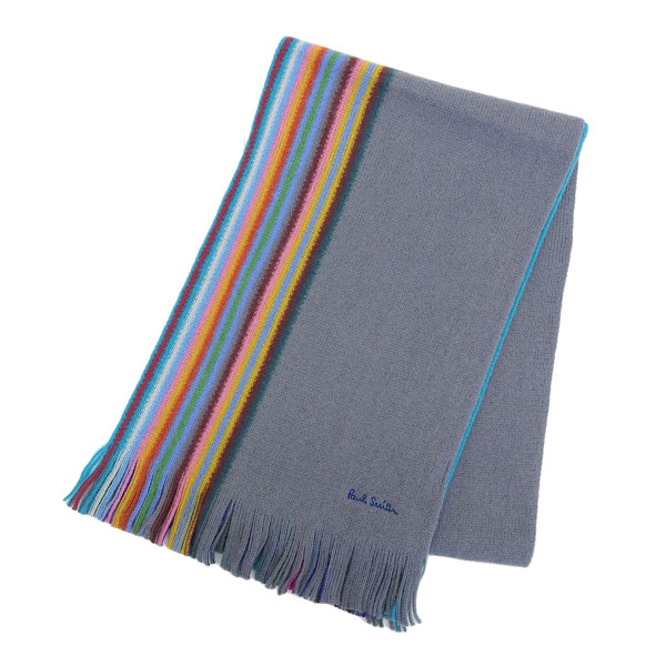 ポールスミス Paul Smith SCARF MULTI EDGE MEN'S SCARF スカーフ マフラー ウール ストライプ スレートグレー メンズ｜riverall